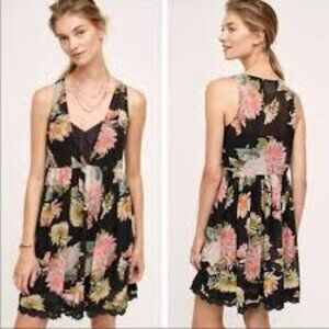 Anthropologie Maeve Violetta Black stunning Floral Mini Dress Sheer size XS